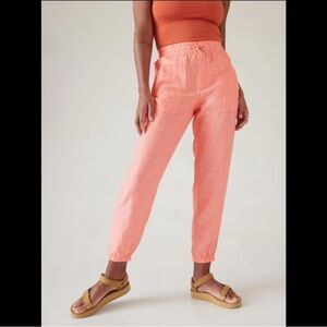 Athleta Coral  Retreat linen jogger pants  cropped size 6. NWT